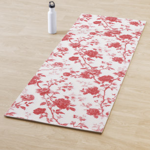 Red White Floral Roses Yoga Mat