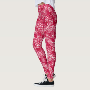 red white floral rustic fashion pattern retro leggings