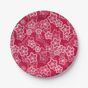 red white floral rustic fashion pattern retro paper plate