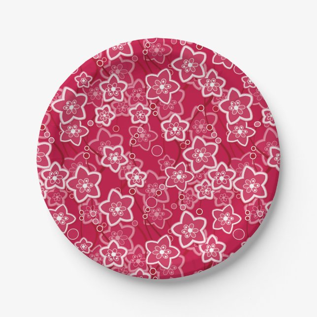 red white floral rustic fashion pattern retro paper plate (Front)