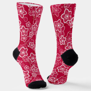 red white floral rustic fashion pattern retro socks