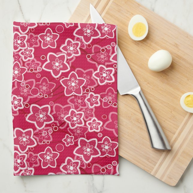 red white floral rustic fashion pattern retro tea towel (Quarter Fold)