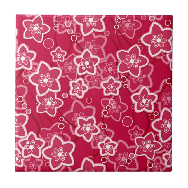 red white floral rustic fashion pattern retro tile (Front)