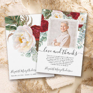 Red White Floral Thank You Bereavement Photo