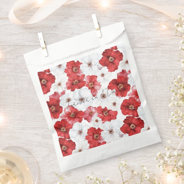 Red White Floral Wedding Favour Bags (Clipped)