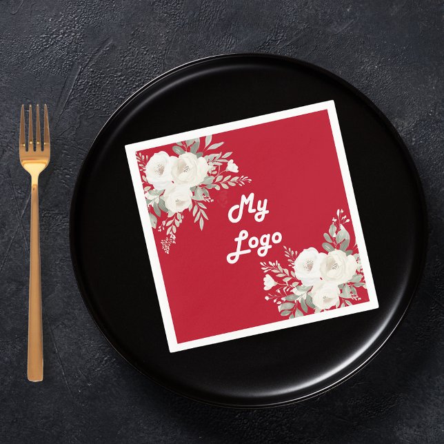 Red white florals business logo napkin (Creator Uploaded)