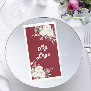 Red white florals business logo napkin
