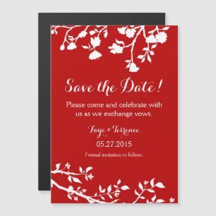 Red White Flower Save The Date Magnet