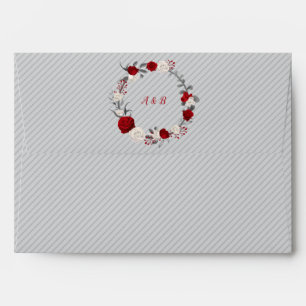 red & white flowers botanical wreath grey wedding envelope