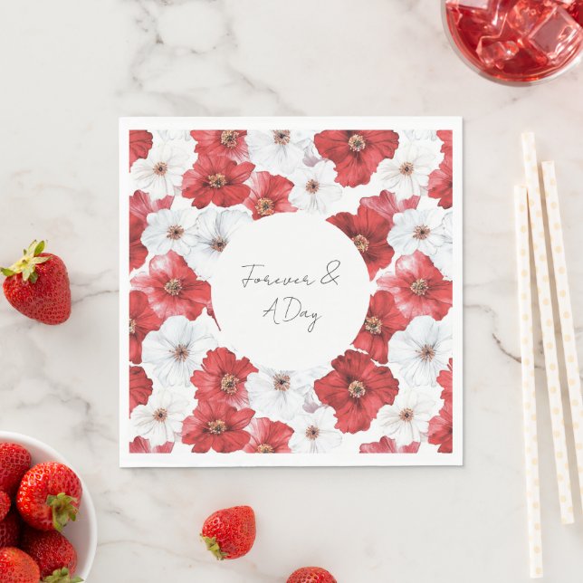 Red White Flowers Bridal Shower Wedding Napkin (Insitu)