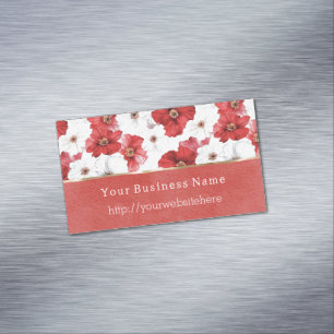 Red White Flowers Business name website Magnetic Business Card