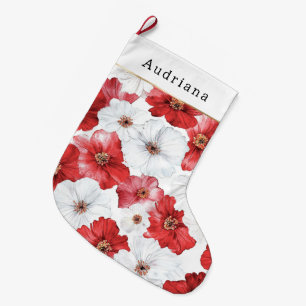 Red White Flowers Christmas Large Christmas Stocking