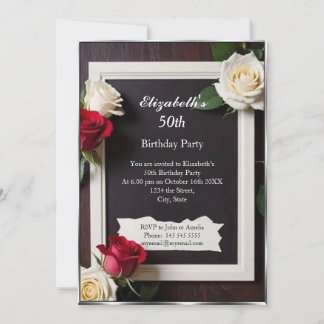 Red White flowers Elegant Modern Birthday Invitation