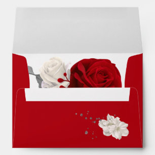 red & white flowers floral wedding envelope