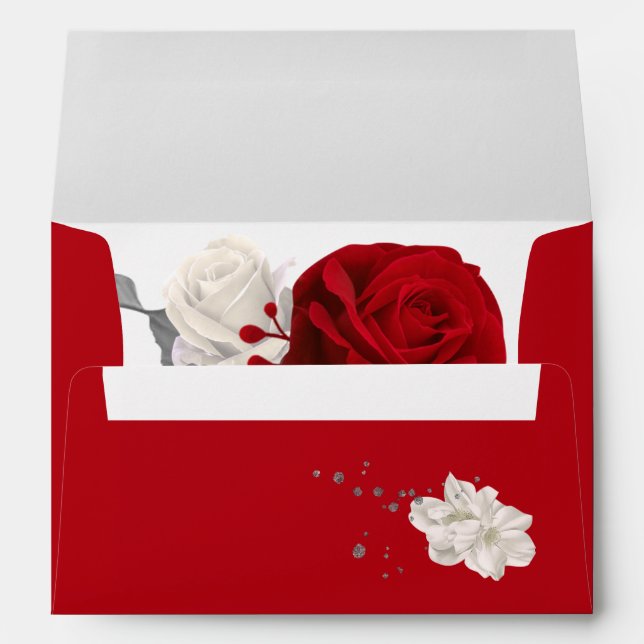 red & white flowers floral wedding envelope (Back (Bottom))