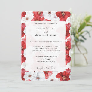 Red White Flowers Floral Wedding Invitation
