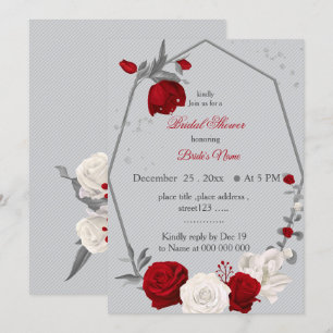 red & white flowers geometric bridal shower invitation