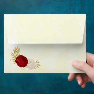 red & white flowers gold botanical wedding envelope