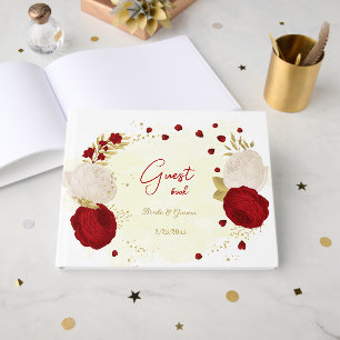 red & white flowers gold botanical wedding guest book