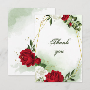 red & white flowers greenery gold geometric thank you card