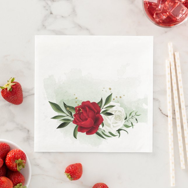 Red & white flowers greenery napkin (Insitu)