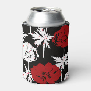 Red, white flowers on black can cooler
