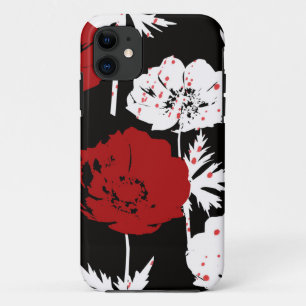 Red, white flowers on black  Case-Mate iPhone case