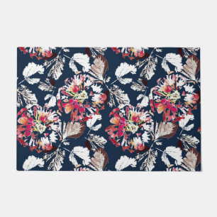 Red, white flowers on blue.  doormat
