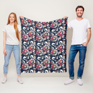 Red, white flowers on blue. fleece blanket