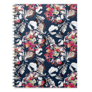 Red, white flowers on blue. notebook