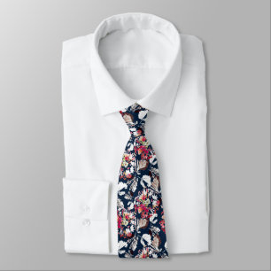 Red, white flowers on blue. tie
