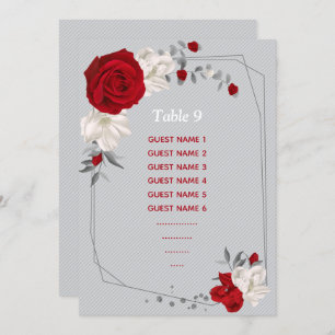red & white flowers seating chart table number