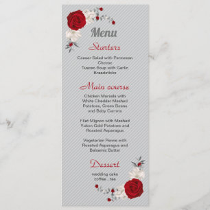 red & white flowers silver leaves wedding menu