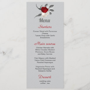 red & white flowers silver leaves wedding menu