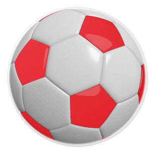 Red & White Football / Soccer Ball Ceramic Knob