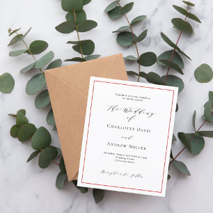 Red white formal QR code RSVP wedding invitation