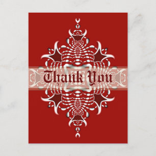 Red & White Fractal Emblem Thank You Postcard