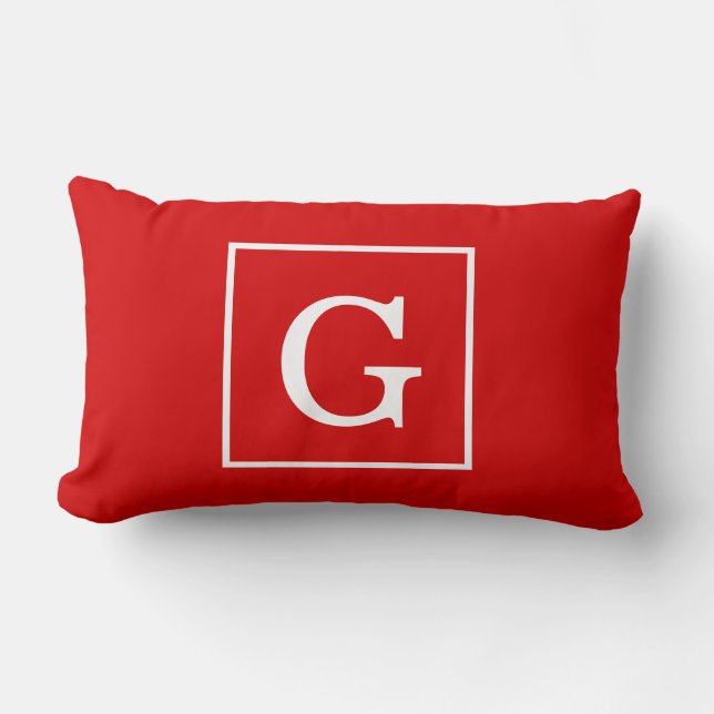 Red White Framed Initial Monogram Lumbar Cushion (Front)