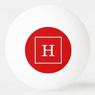 Red White Framed Initial Monogram Ping Pong Ball