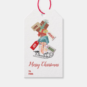 Red White From winter Sled Vintage Merry Christmas Gift Tags