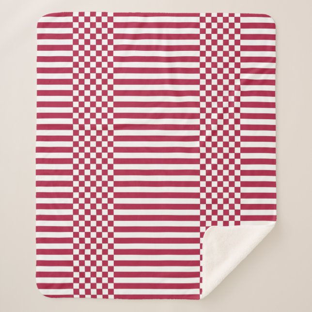 Red & White Geometric Checkers & Stripes Sherpa Blanket (Front)