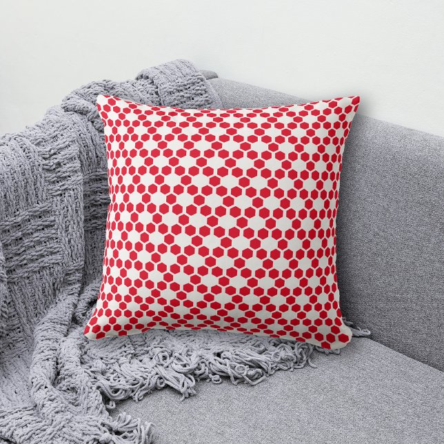 Red White Geometric Hexagon Pattern Cushion (Creator Uploaded)