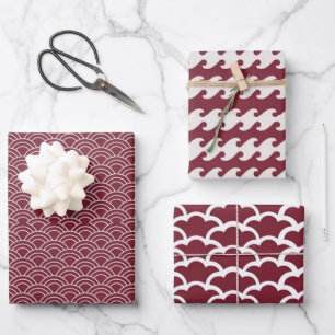 Red + White Geometric Wave Pattern     Wrapping Paper Sheet