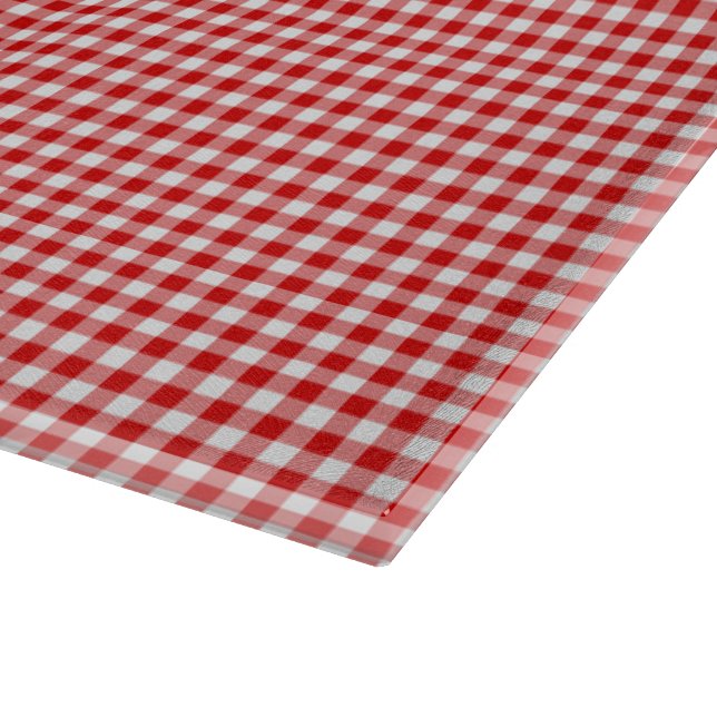 Red-White Gingham-15 x 11 GLASS CUTTING BOARD (Corner)