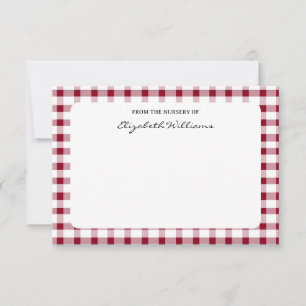 Red & White Gingham Border Personalised Note Card