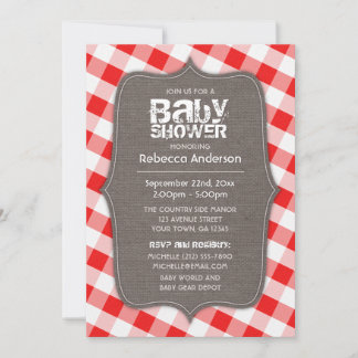 Red & White Gingham Canvas Baby Shower Invitations