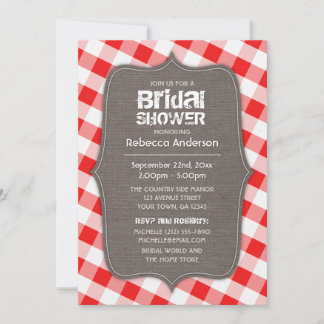 Red & White Gingham Canvas Bridal Shower Invitation