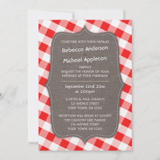 Red & White Gingham Canvas Wedding Invitations