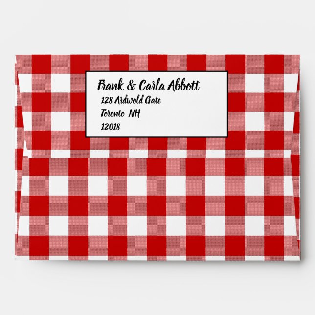 Red & White Gingham Check Envelope (Back (Top Flap))