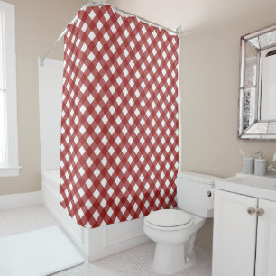 Red White Gingham Check Plaid Shower Curtain